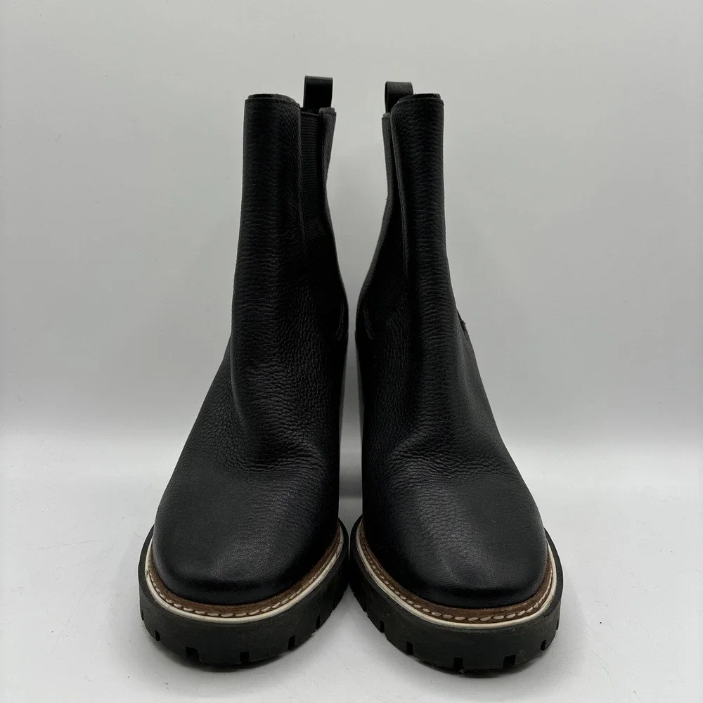 Tory Burch Carson Lug Bootie Women's 7 Chelsea Ankle Boots Heel Black Leather